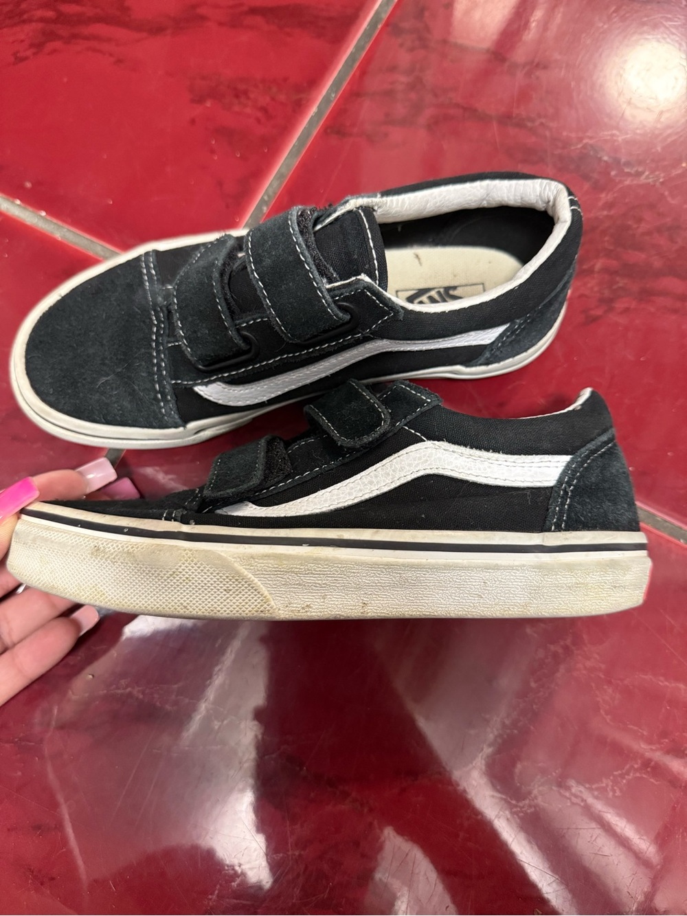 Vans Kids Black and White Velcro Skate Shoes
